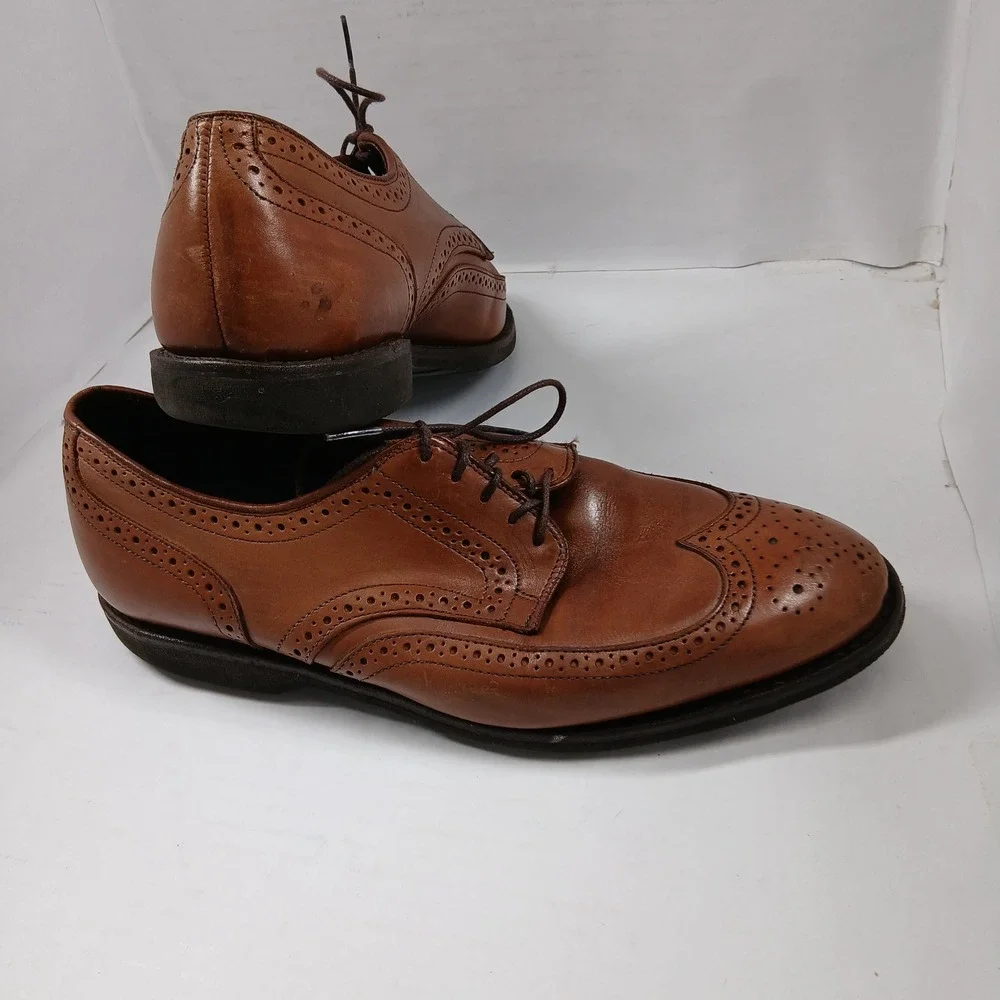 Allen Edmonds Men's Wingtip Oxford Brogue Shoes Brown Leather Size 9.5‎